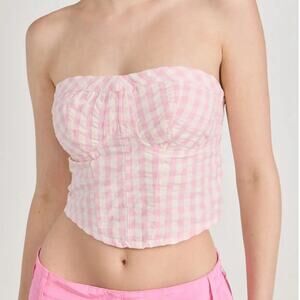 Free People Leilani Pink Gingham Retro Plaid Tube Top size Large